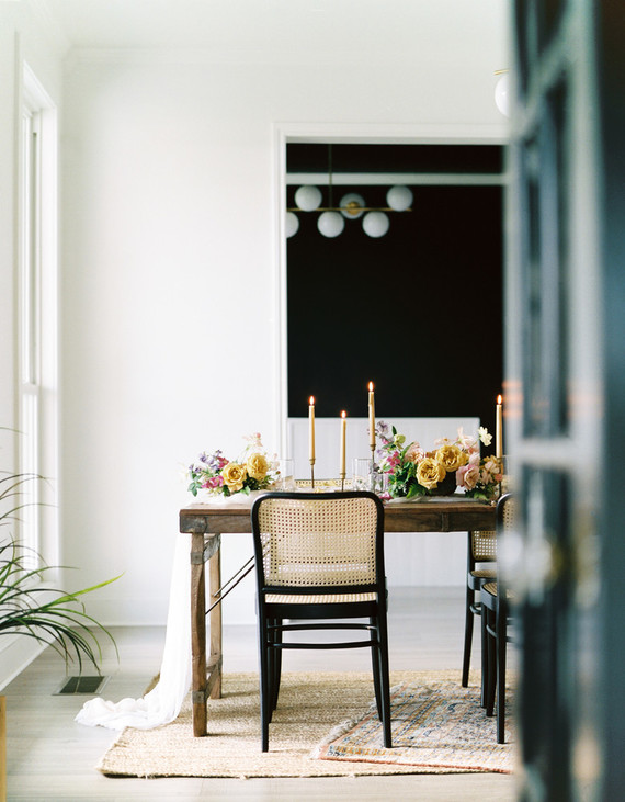 Black and yellow wedding tablescape