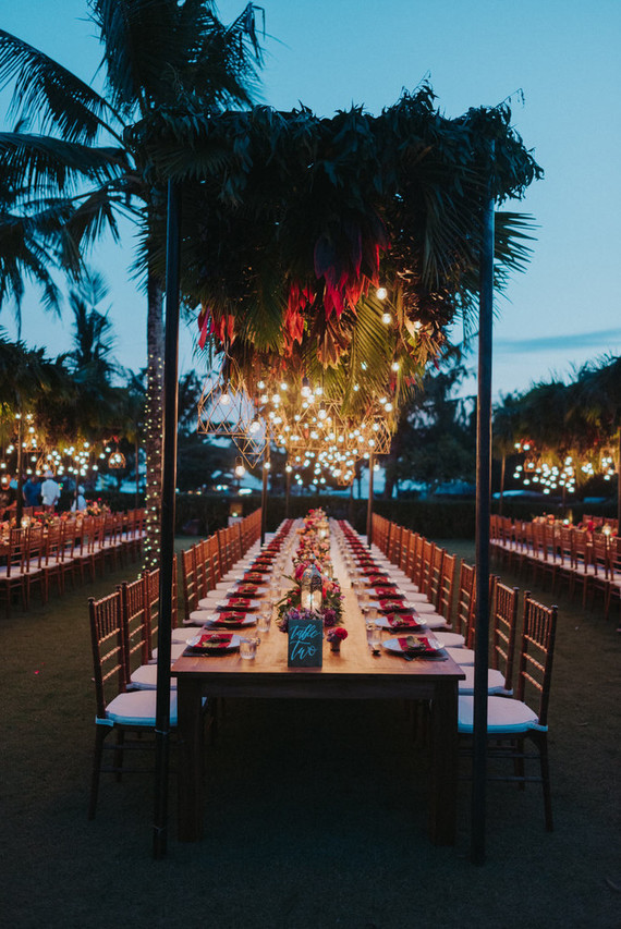 Tropical tablescape with hanging florals