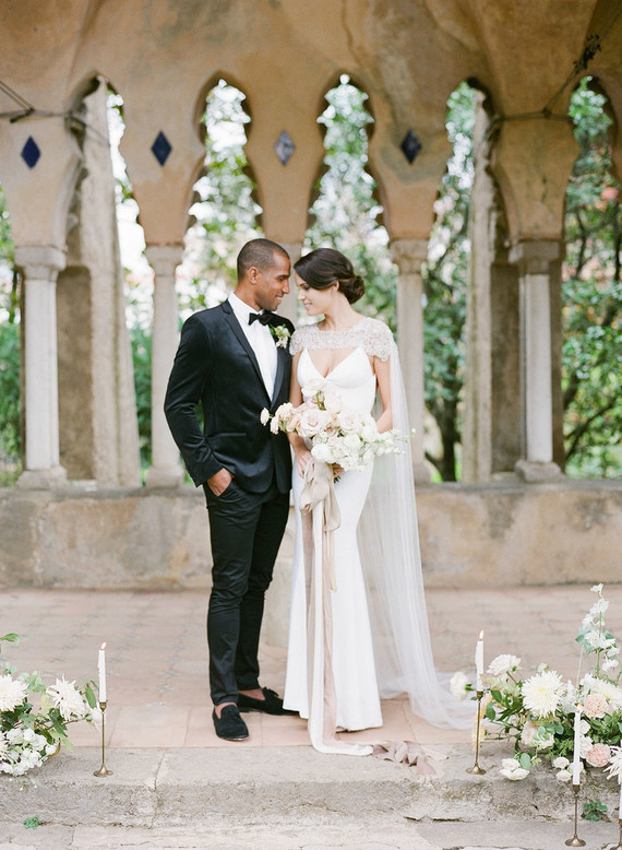 Elegant wedding fashion with bridal cape