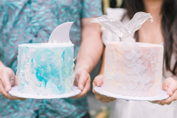 Sharks and mermaids joint birthday pool party