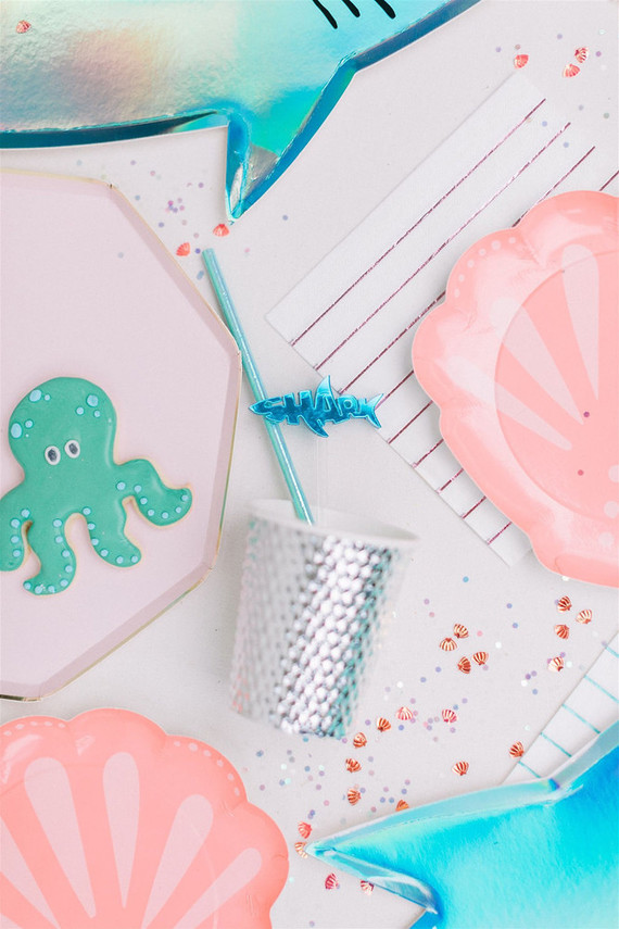 Sharks and mermaids joint birthday pool party