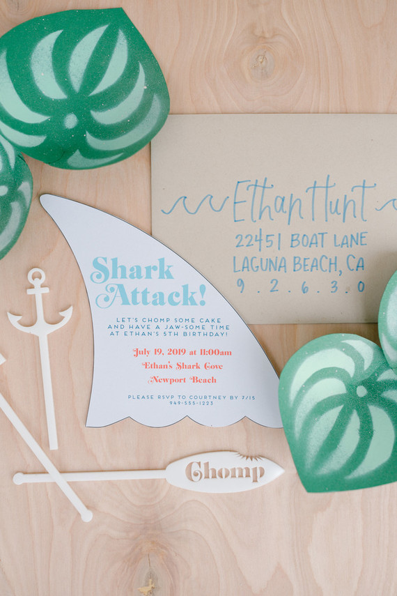 Shark themed birthday invitation Inspiration