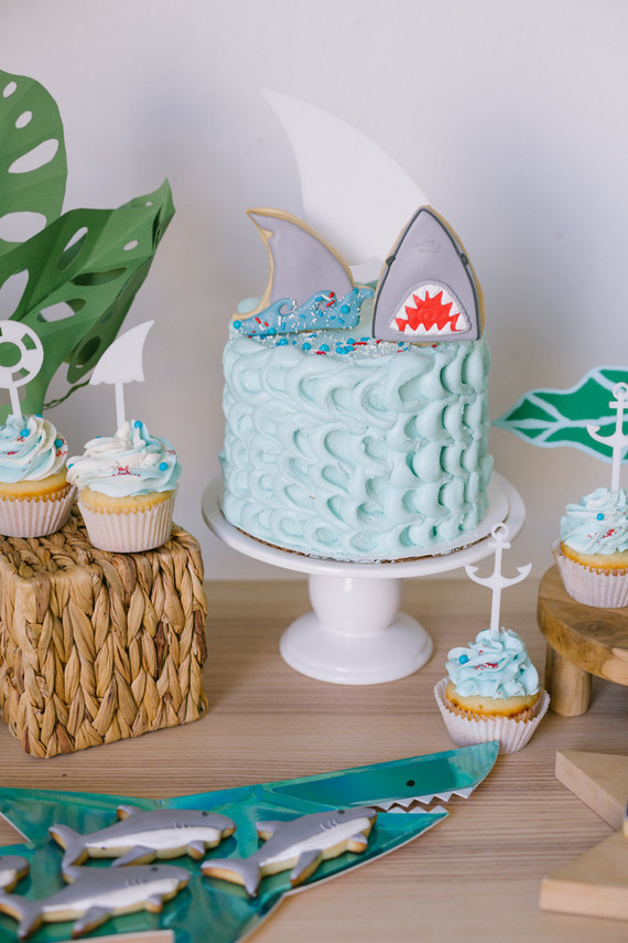 Shark themed birthday cake