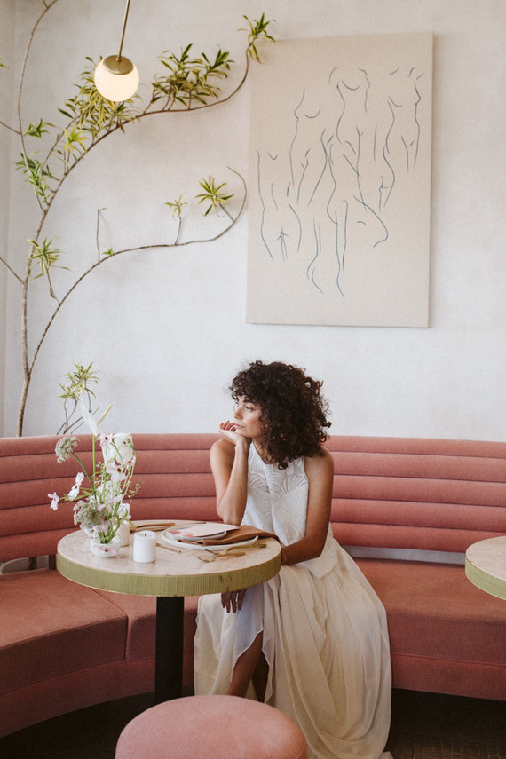 French wedding at a pink restaurant