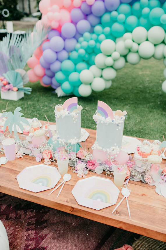 Rainbow twin birthday cakes