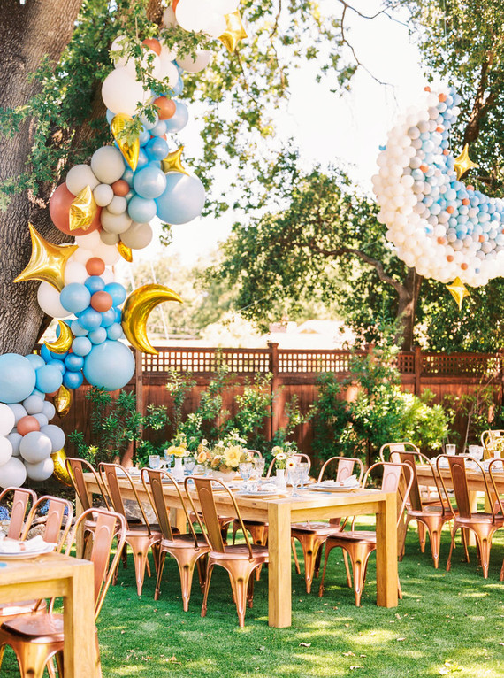 Blue + yellow celestial themed baby shower Inspiration