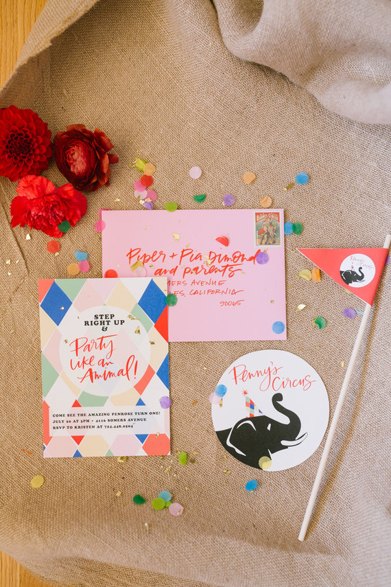 Circus themed birthday invitations