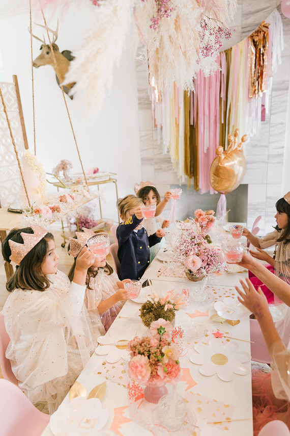 Pink + gold princess tea party 3rd birthday