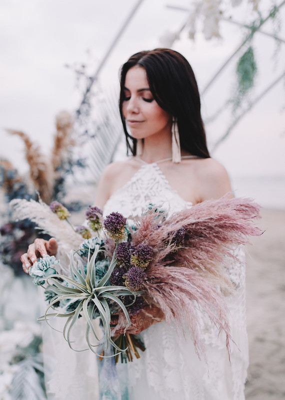 Colorful bohemian beach wedding