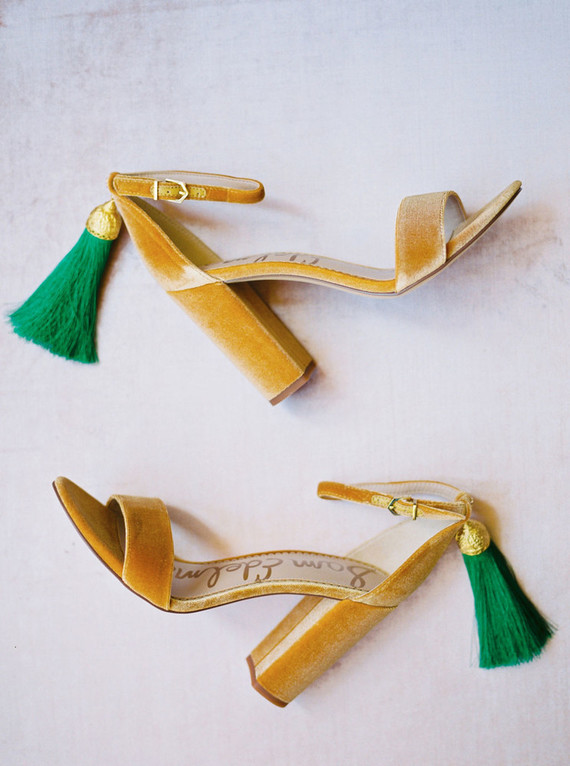 Gold and emerald wedding heels