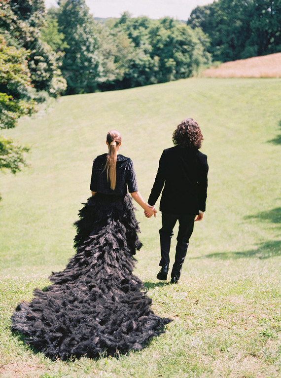 Black feather wedding dress