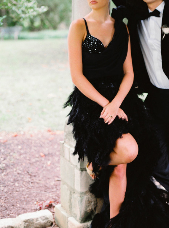 Black feather wedding dress