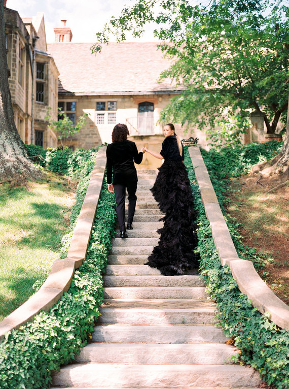 Black feather wedding dress