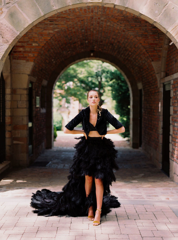 Black feather wedding dress