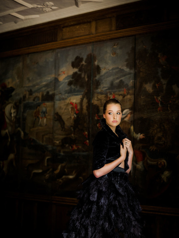 Black feather wedding dress