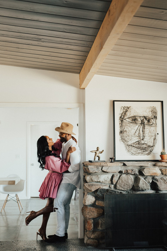 Joshua Tree engagement shoot at a desert airbnb