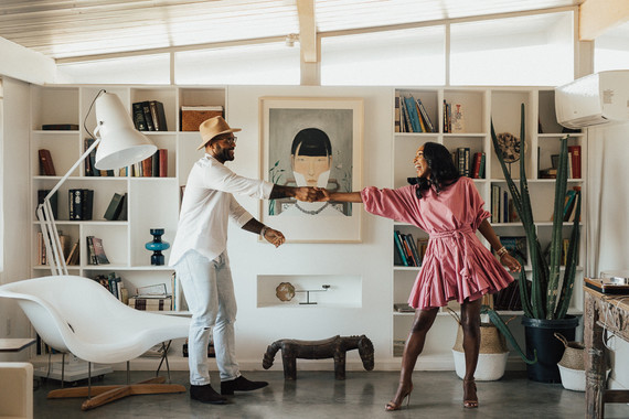 Joshua Tree engagement shoot at a desert airbnb
