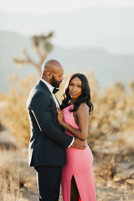 Joshua Tree engagement shoot in hot pink dress