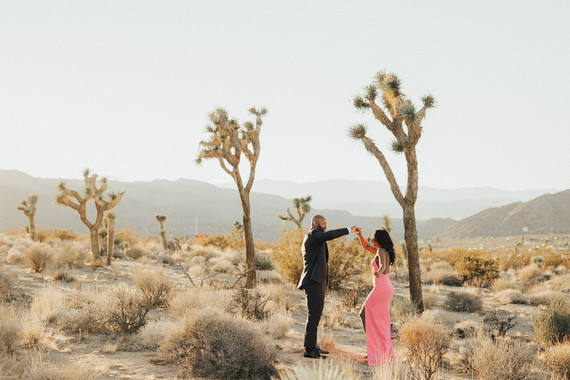 Joshua Tree engagement shoot in hot pink dress
