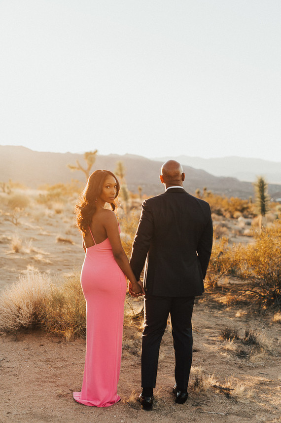 Joshua Tree engagement shoot in hot pink dress