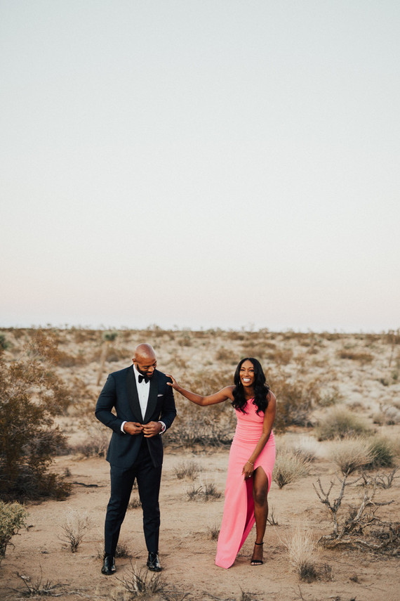 Joshua Tree engagement shoot in hot pink dress Inspiration