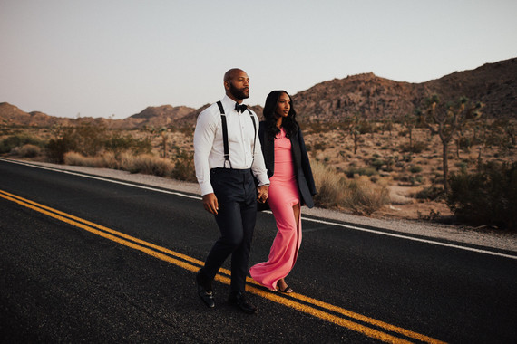 Joshua Tree engagement shoot in hot pink dress