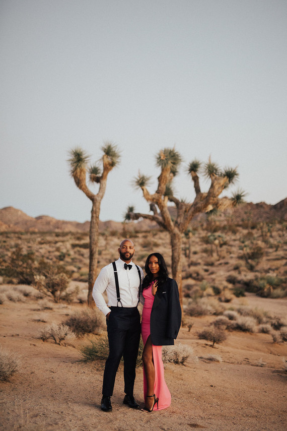 Joshua Tree engagement shoot in hot pink dress