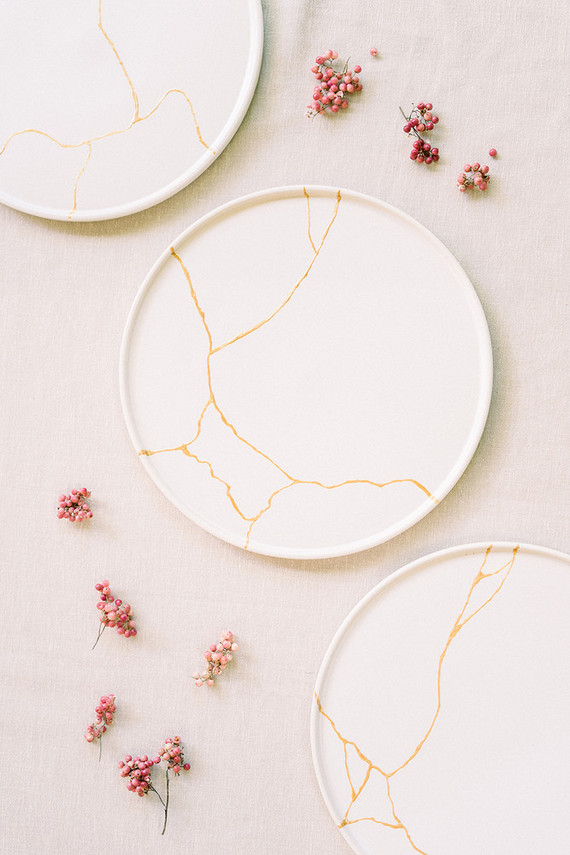 Gold + white plates
