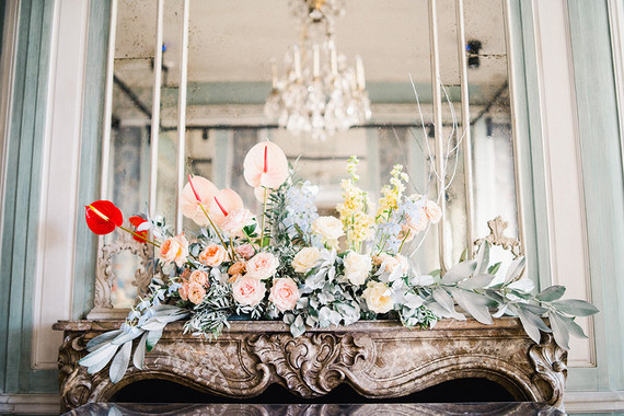 Wedding flowers on mantel