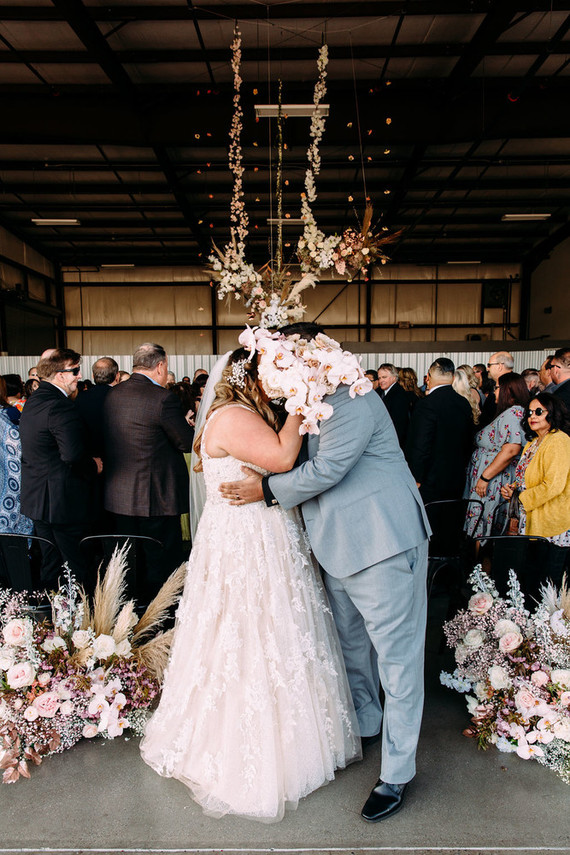 Modern black + blush wedding at Hangar 21