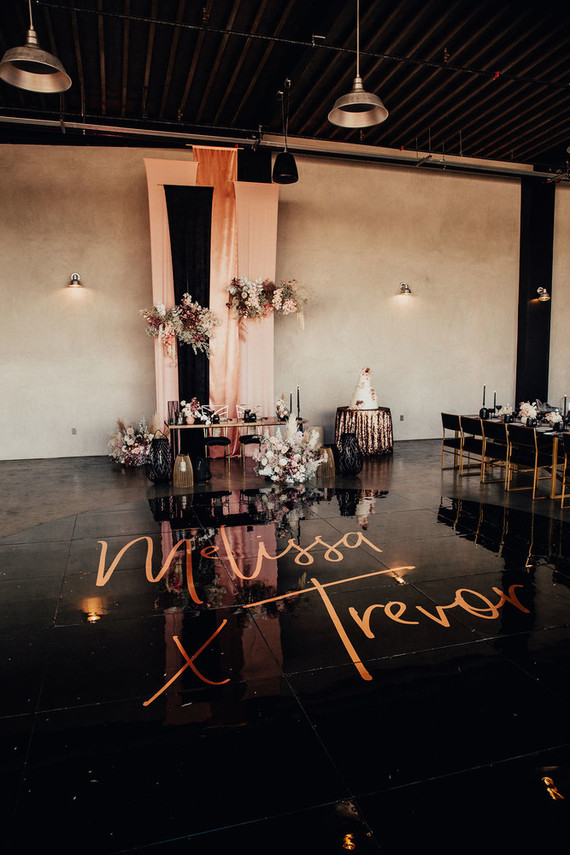 Black, gold, and pink wedding