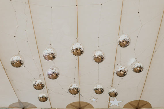 Disco balls in wedding tent