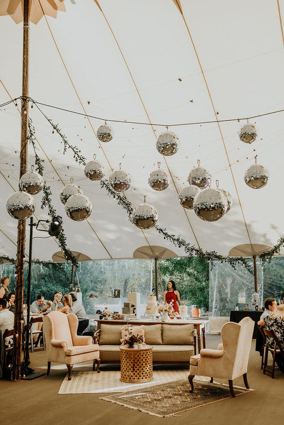 Disco balls in wedding tent