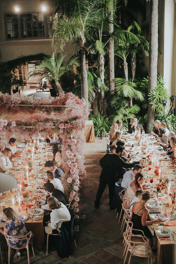 Pink babies breath wedding arch