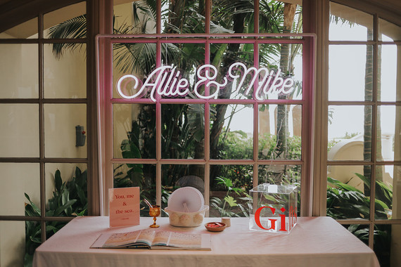 Gift table with neon sign