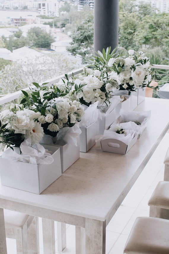 Green and white bouquets