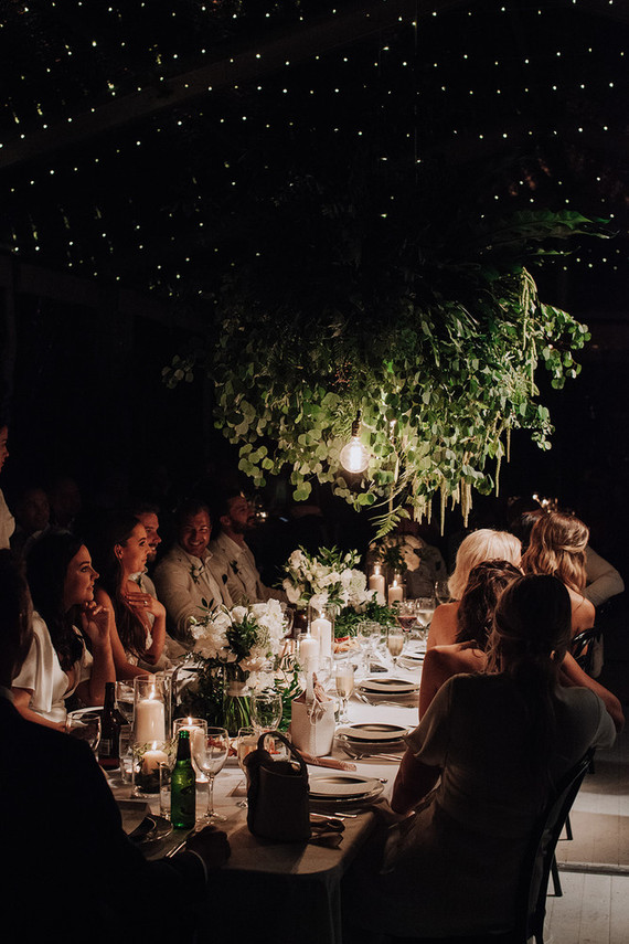 Hanging greenery for wedding reception