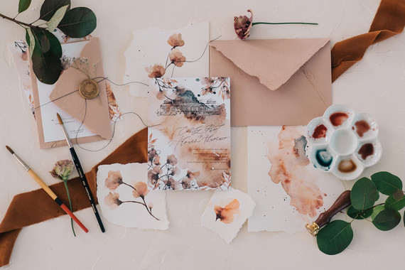 Fine art watercolor wedding invitations