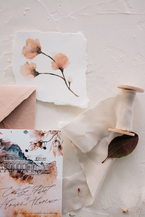 Fall watercolor wedding stationery