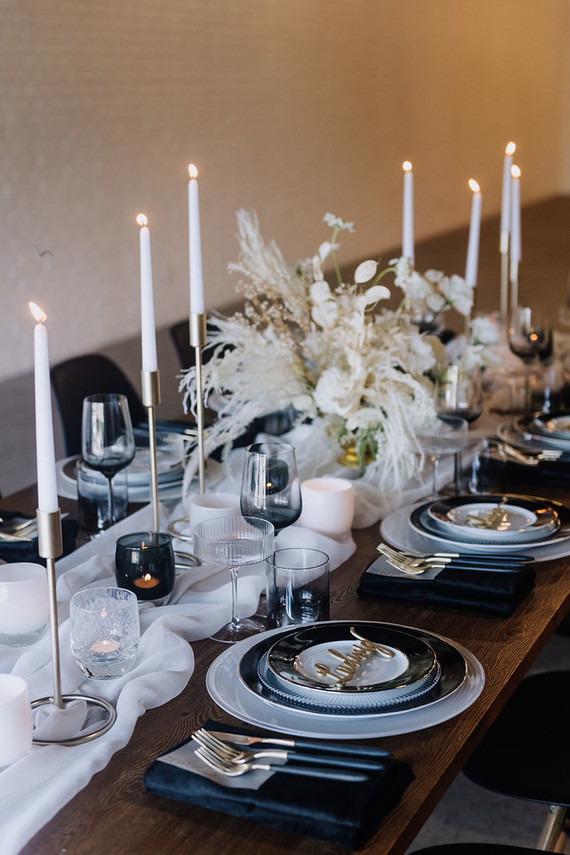 Industrial black and white wedding decor