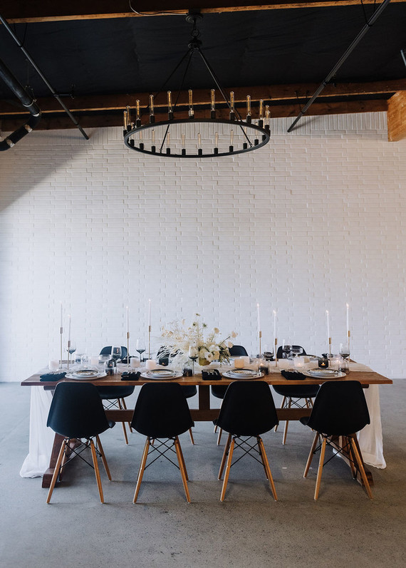 Industrial black and white wedding decor