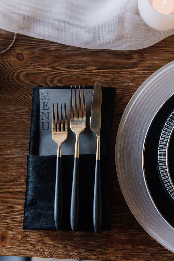 Industrial black and white wedding decor