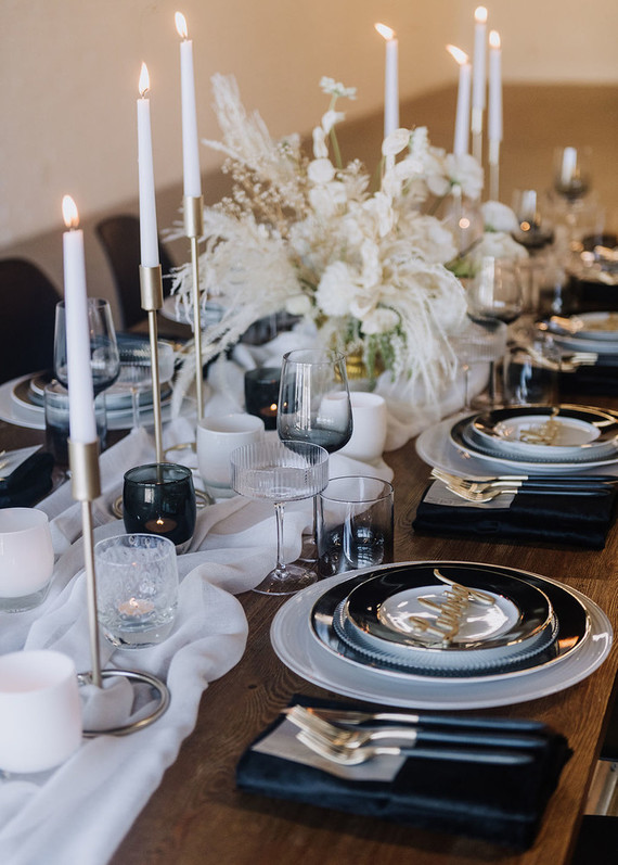 Industrial black and white wedding decor