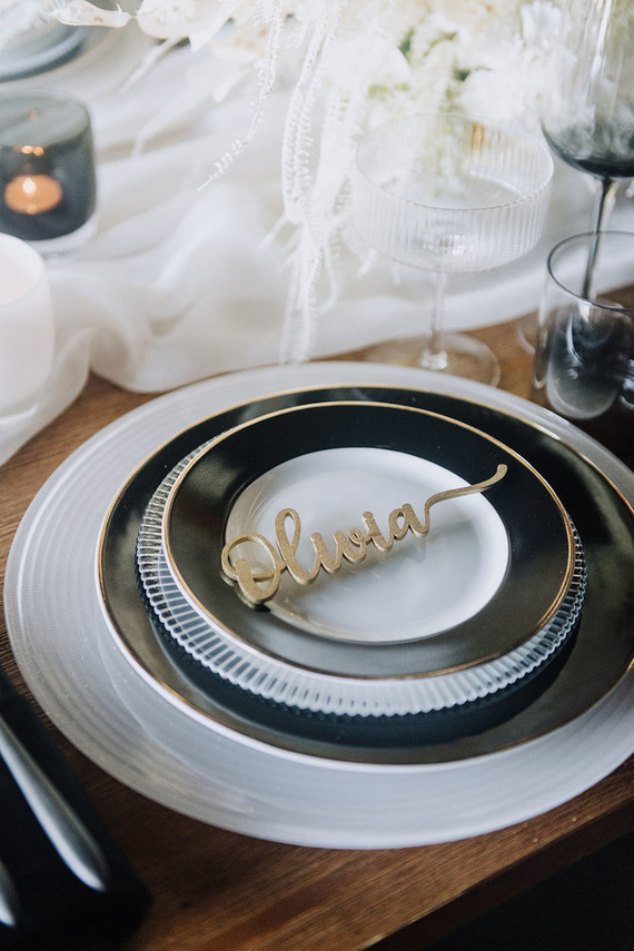 Black and white place setting