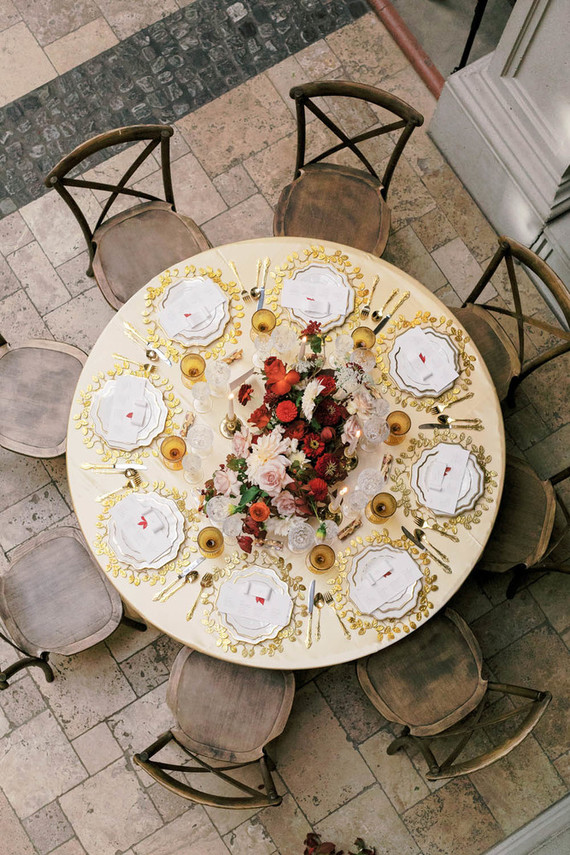 Red and gold tablescape Inspiration