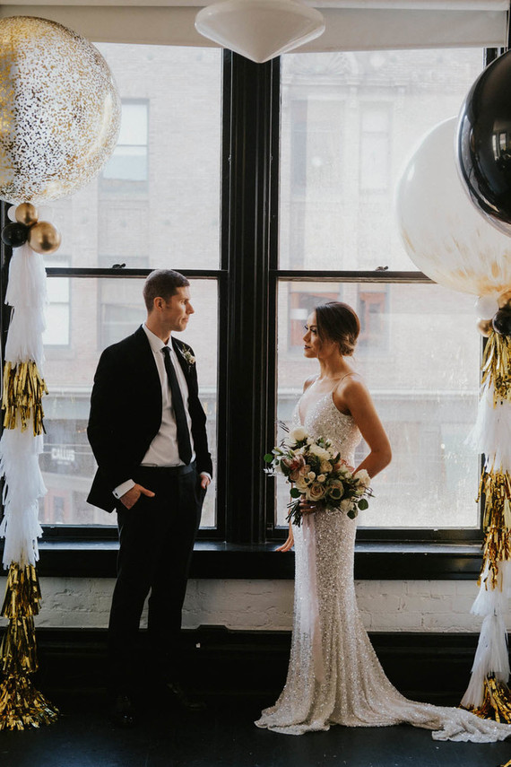 Black and gold new years eve wedding