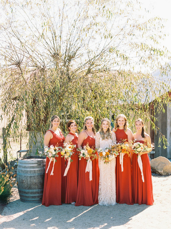 Red bridesmaids dresses for fall wedding Inspiration