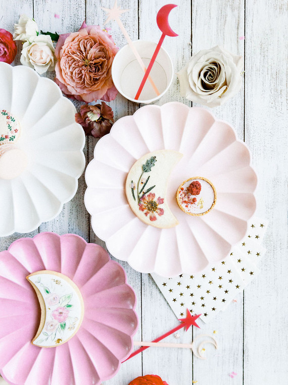 Moon themed floral sugar cookies