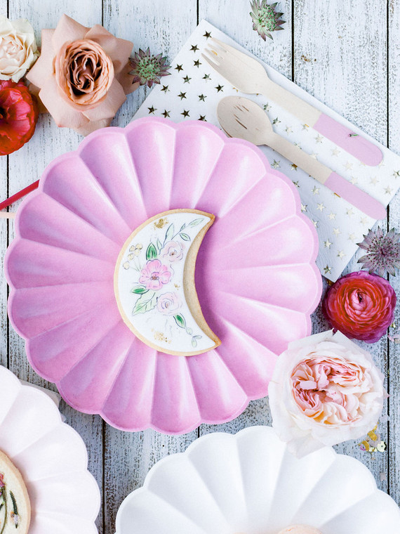 Moon themed floral sugar cookies