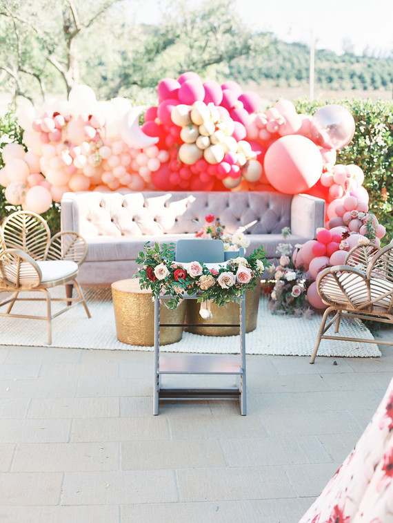 Pink balloon installation for party